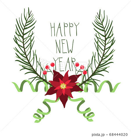 Floral round frame for Christmas holiday cards with poinsettia flowers and berries. Vector Illustration. Floral round frame for Christmas holiday cards with poinsettia flowers and berries. Vector Illustration. 68444020