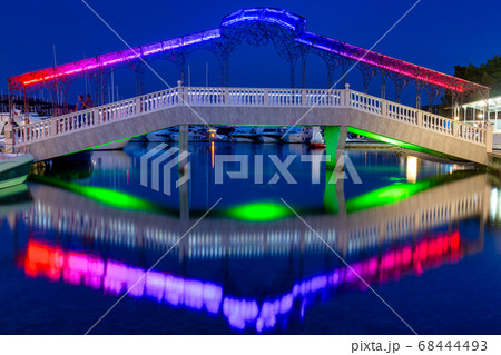 Illuminated bridge in the evening in The Rogoznica Illuminated bridge in the evening in The Rogoznica 68444493