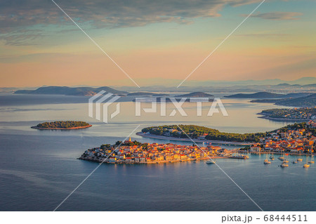 Aerial view of Adriatic coast with The Primosten 68444511