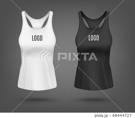 Realistic white and black tank top mockup set - modern sport shirt design Realistic white and black tank top mockup set - modern sport shirt design 68444727