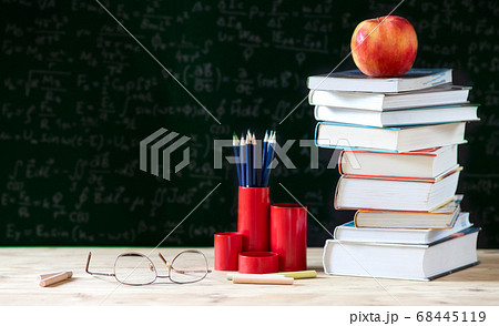 back to school concept pile of books against 68445119