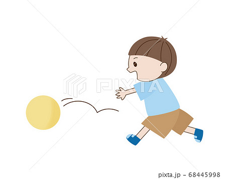 ボールを追いかける幼児 飛び出しのイラスト素材