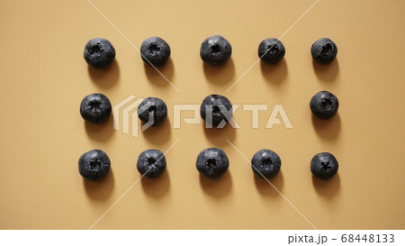 Blueberries are laid out in rows on a gold background 68448133