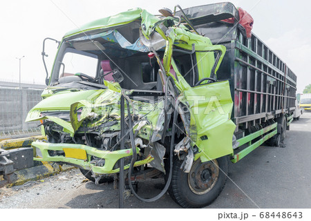 Broken truck because of the crash accident 68448643
