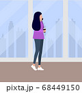 Woman talking on the phone and drinking coffee walking down. Vector illustration, flat design. 68449150