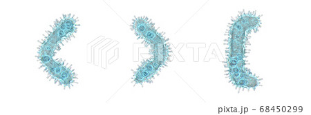 Alphabet made of virus isolated on white background. Symbol left and right angle bracket, left square bracket. 3d rendering. Covid font Alphabet made of virus isolated on white background. Symbol left and right angle bracket, left square bracket. 3d rendering. Covid font 68450299