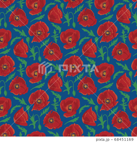 Seamless pattern with hand drawn red poppy flowers 68451169