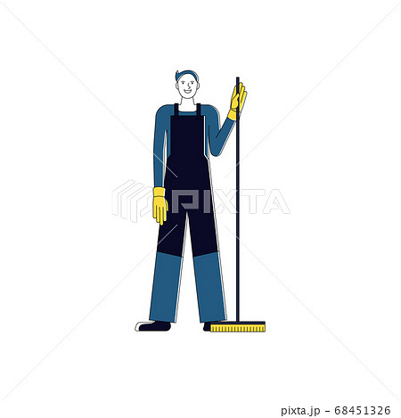 Cheerful cleaner man with a mop. Isolated on white Cheerful cleaner man with a mop. Isolated on white 68451326