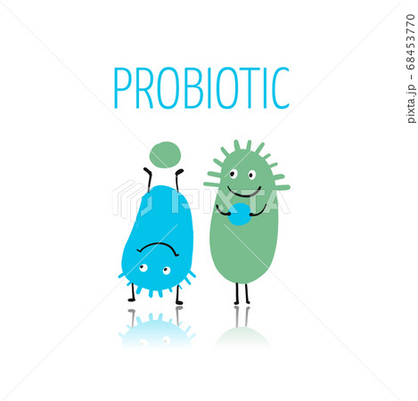 Funny and scary bacteria characters isolated on white. Vector icons of gut and intestinal flora, germs, virus. 68453770