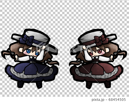 原宿系紺 赤のカジュアルロリの双子コーデのイラスト素材