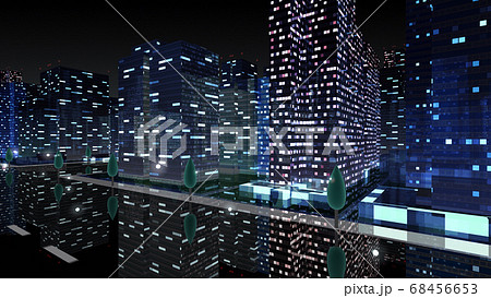 都市 夜 街 ビル 建物 シティ オフィスビル ビジネス街 オフィス街 3d イラスト 背景 バックのイラスト素材