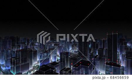 都市 夜 街 ビル 建物 シティ オフィスビル ビジネス街 オフィス街 3d イラスト 背景 バックのイラスト素材