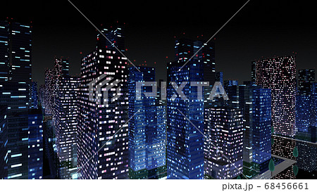 都市 夜 街 ビル 建物 シティ オフィスビル ビジネス街 オフィス街 3d イラスト 背景 バックのイラスト素材