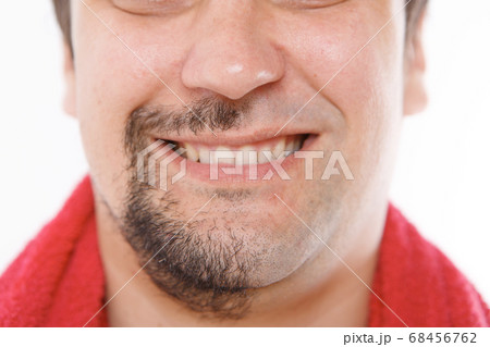 half of the beard close-up. morning treatments in the bathroom. copy space 68456762