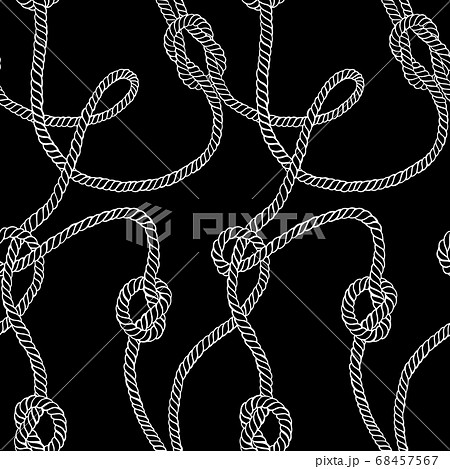 Vector seamless pattern made of twisted ropes with knots. Abstract graphic drawing. Flat nautical ornament. 68457567