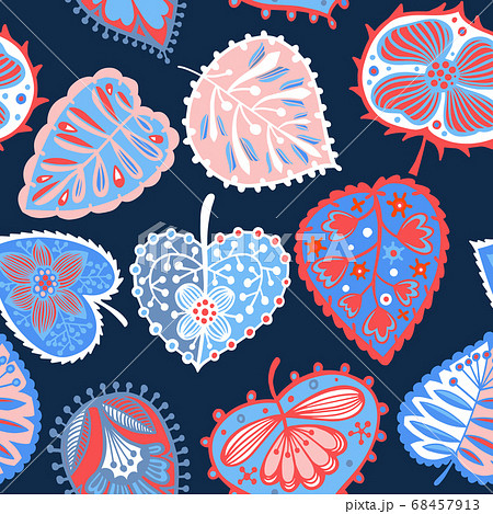 Floral seamless pattern. Decorative colorful leaves. Abstract ornament with hand drawn botanical elements and plants. Modern floral background. Floral seamless pattern. Decorative colorful leaves. Abstract ornament with hand drawn botanical elements and plants. Modern floral background. 68457913