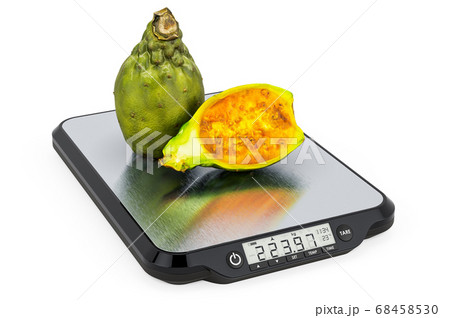 Kitchen Scales with Cactus pears. 3D rendering Kitchen Scales with Cactus pears. 3D rendering 68458530
