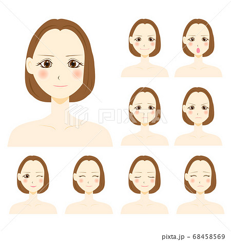 様々な表情の女性 顔のイラスト素材