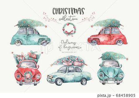 Watercolor Christmas Holiday Seamless Pattern のイラスト素材
