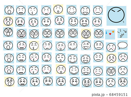 表情アイコン63個 05 シンプルな目と口 上がり眉のイラスト素材
