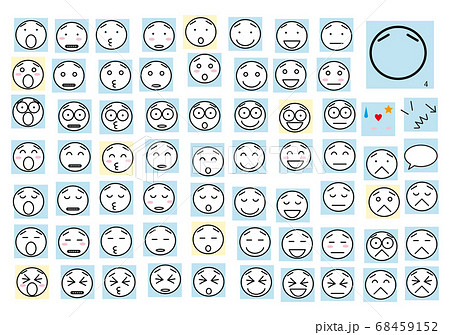 表情アイコン63個 04 シンプルな目と口 ハの字眉のイラスト素材