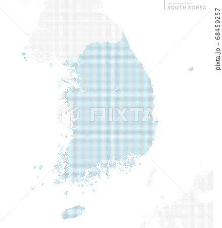 近隣諸国を含む 韓国の青いドットマップ 大サイズ のイラスト素材