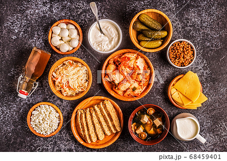 Fermented food, probiotics, top view Fermented food, probiotics, top view 68459401