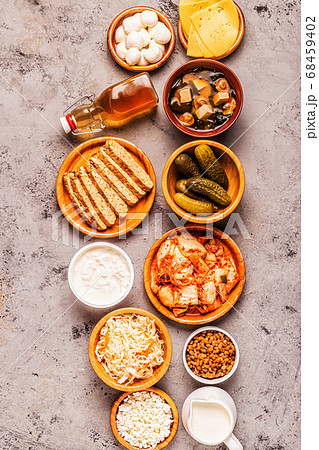 Fermented food, probiotics, top view Fermented food, probiotics, top view 68459402