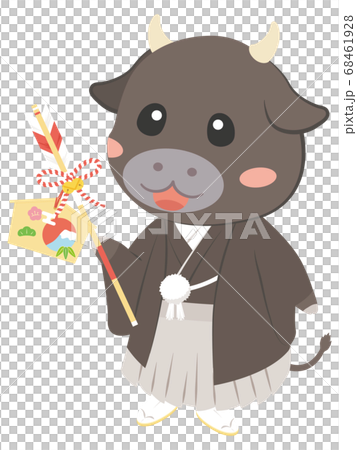 袴を着た牛のキャラクターのイラスト素材