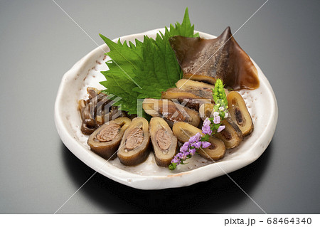 真イカの沖漬け イカのルイベ料理の皿盛り 真イカの沖漬け イカのルイベ料理の皿盛り 68464340