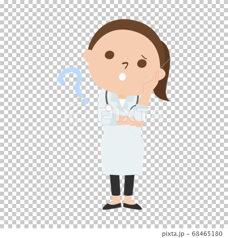 Illustration of a female doctor. A woman who thinks it is a question mark. 68465180
