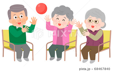 介護施設でレクリレーション ボール遊びする高齢者 イラストのイラスト素材