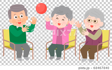 介護施設でレクリレーション ボール遊びする高齢者 イラストのイラスト素材