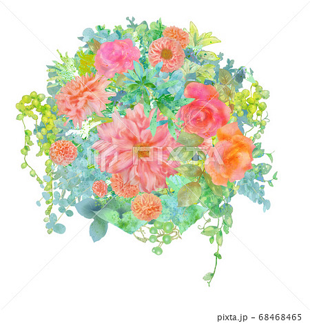 手描きのフラワーアレンジメント装飾イラストのイラスト素材
