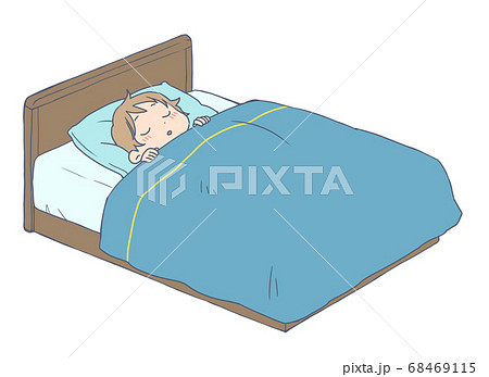 ベッドで眠る男の子のイラスト素材