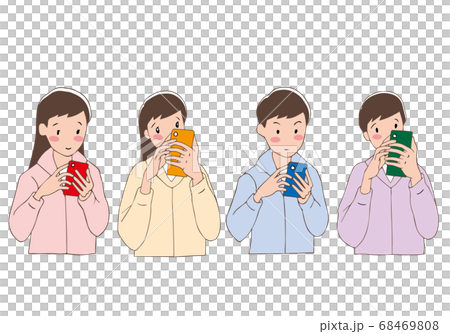 スマホを見る人たちのイラスト素材 スマホを見る人たちのイラスト素材