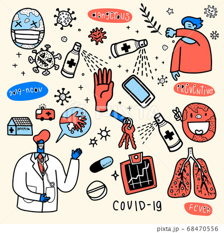 Vector illustration of doodle cute for covid-19 , Vector illustration of doodle cute for covid-19 , 68470556
