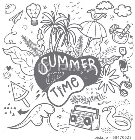 Summer Beach Hand Drawn Vector Funny People Andのイラスト素材