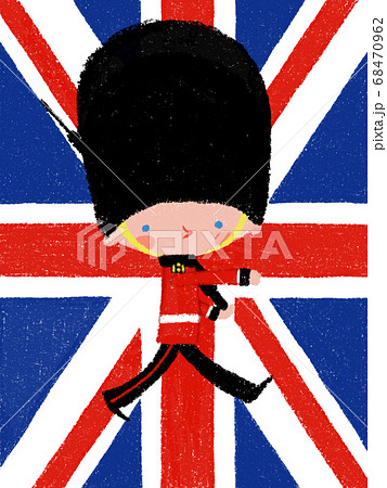 イギリスの衛兵と国旗のイラスト素材