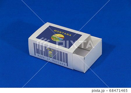 Kansas flag on white box with barcode and the color of state flag. 68471465