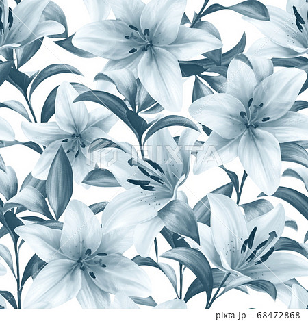 Seamless pattern with blue lilies flowers. Monochrome background Seamless pattern with blue lilies flowers. Monochrome background 68472868