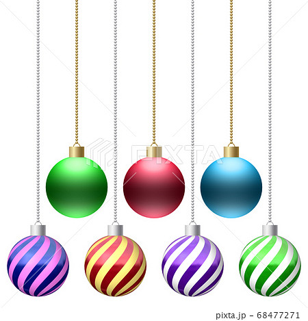 クリスマス オーナメントボール 鎖付き イラスト素材 7パターンセット 2 のイラスト素材
