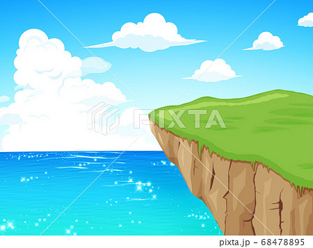 崖と海と空の風景 背景イラストのイラスト素材