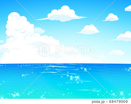キラキラした海と空の風景 背景イラストのイラスト素材