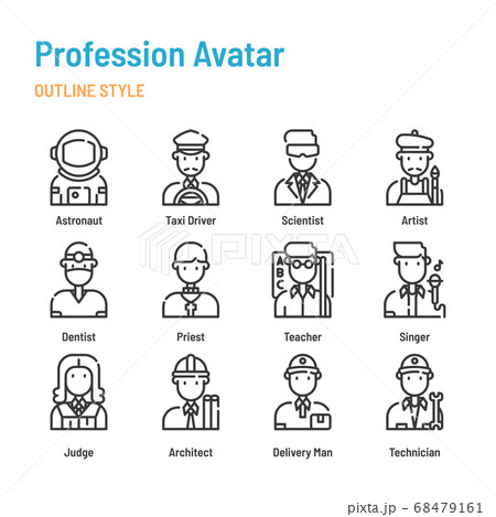 Profession avatar in outline icon and symbol set Profession avatar in outline icon and symbol set 68479161