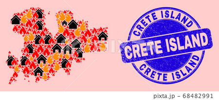 Mykonos Island Map Mosaic of Fire and Homes and Textured Crete Island Seal Stamp Mykonos Island Map Mosaic of Fire and Homes and Textured Crete Island Seal Stamp 68482991
