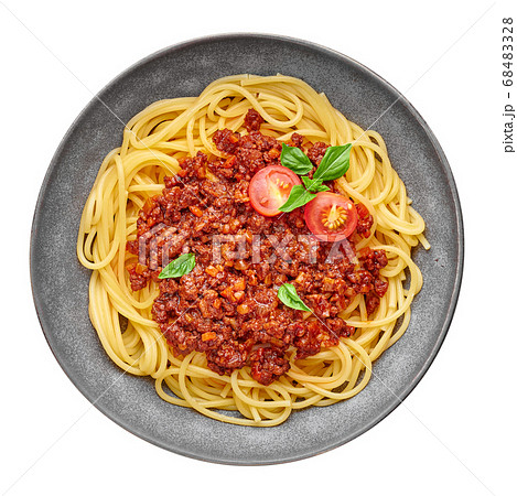 Pasta Spaghetti Bolognese in gray bowl isolated on white Pasta Spaghetti Bolognese in gray bowl isolated on white 68483328