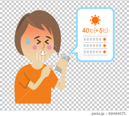 Illustration image of a woman who is disappointed to know that the heat wave will continue on the smartphone 68484075