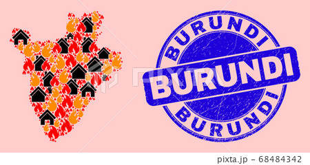 Burundi Map Collage of Fire and Buildings and Distress Burundi Stamp Burundi Map Collage of Fire and Buildings and Distress Burundi Stamp 68484342