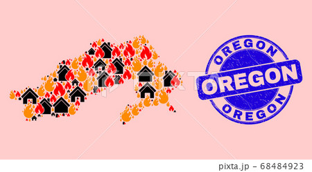 Arunachal Pradesh State Map Collage of Fire and Realty and Scratched Oregon Stamp 68484923